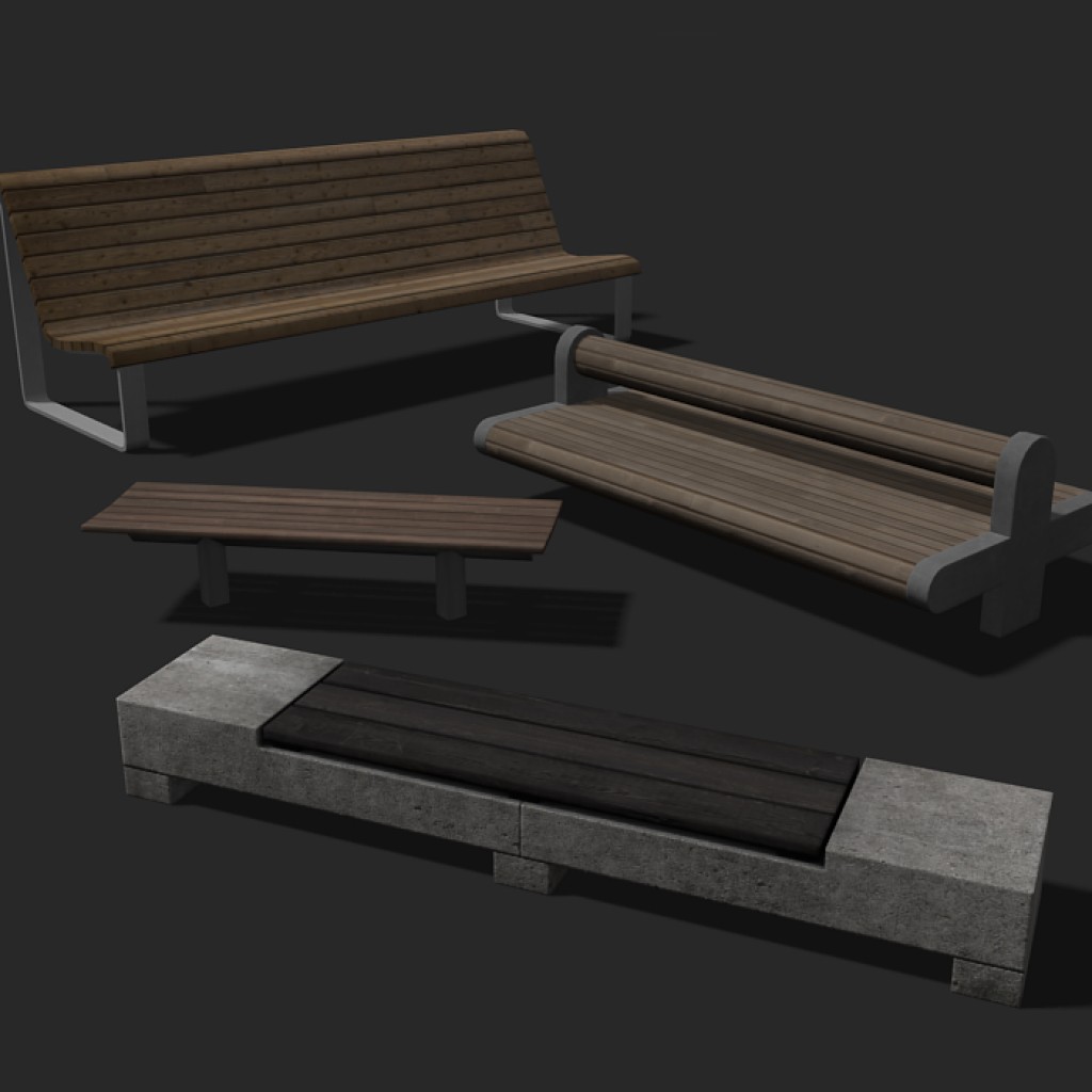 4 Street Benches (Low Poly) preview image 1